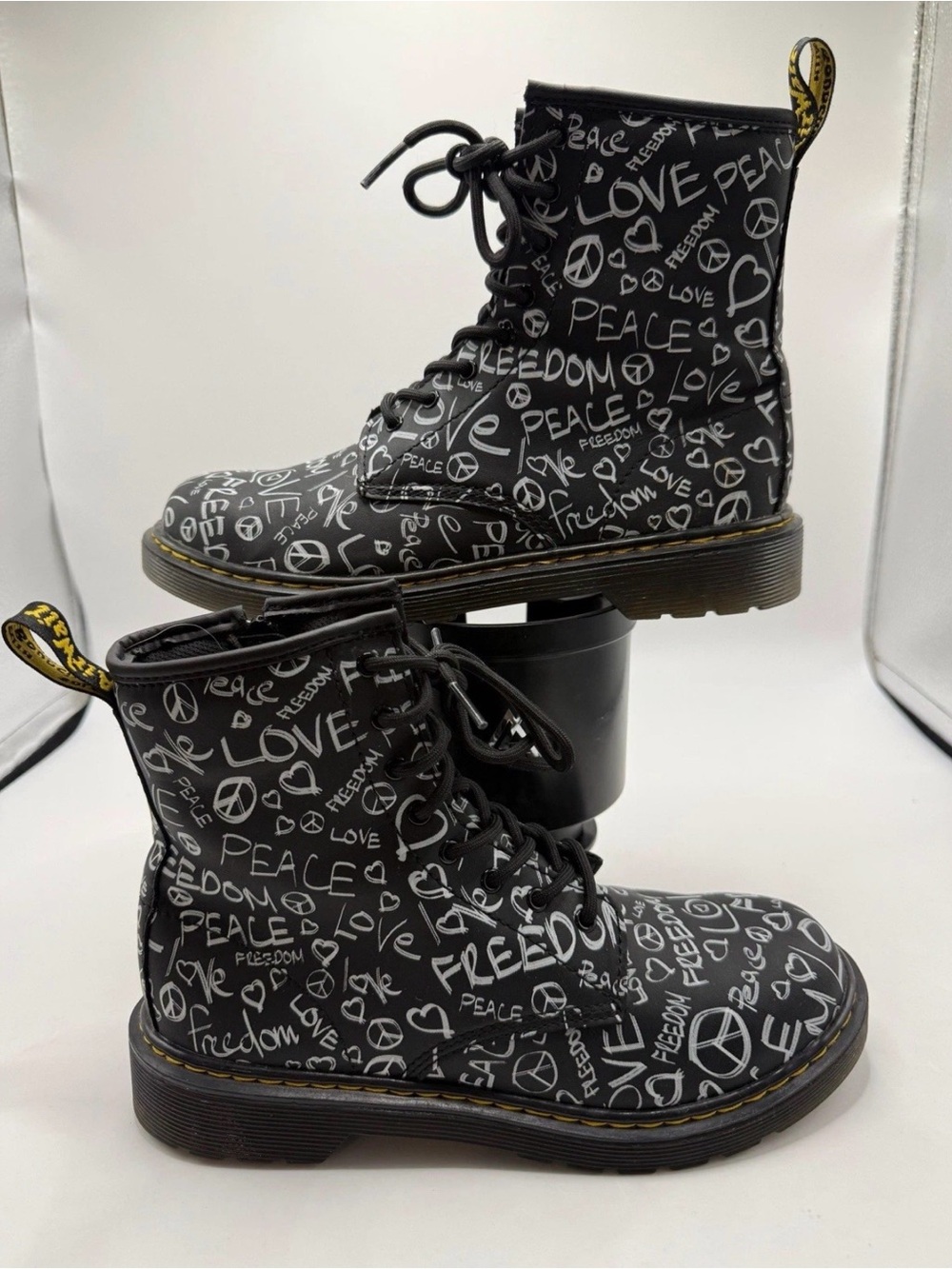 Dr Martens 1460 Script Y Graffiti Boots Black White Women’s 7US/Mens 6US